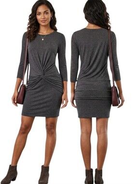 AMOUR VERT Grey Twist-front Cotton Mini Dress - Size M